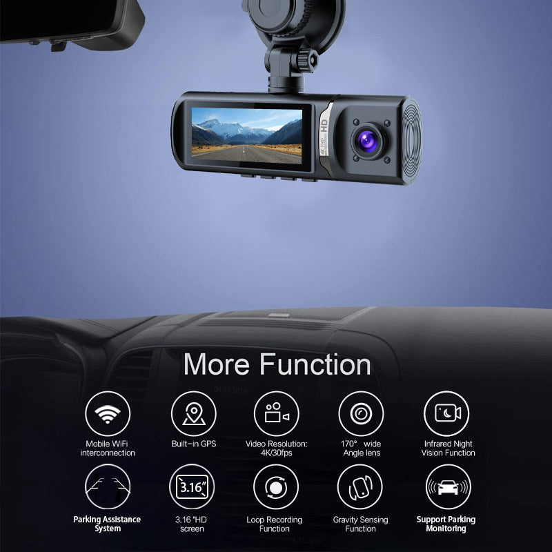 Innocruise Dashcam Auto Vorne Hinten 4K+ 1080P+ 1080P, Dashcam Autokamera 3,18" IPS Bildschirm, Kostenlose 128 GB Karte, 5,8 GHz WiFi, GPS, 170° Weitwinkel WDR, IR Nachtsicht