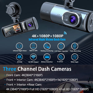 Innocruise Dashcam Auto Vorne Hinten 4K+ 1080P+ 1080P, Dashcam Autokamera 3,18