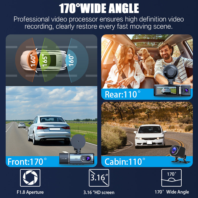 Innocruise Dashcam Auto Vorne Hinten 4K+ 1080P+ 1080P, Dashcam Autokamera 3,18" IPS Bildschirm, Kostenlose 128 GB Karte, 5,8 GHz WiFi, GPS, 170° Weitwinkel WDR, IR Nachtsicht