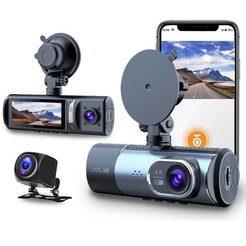 Innocruise Dashcam Auto Vorne Hinten 4K+ 1080P+ 1080P, Dashcam Autokamera 3,18" IPS Bildschirm, Kostenlose 128 GB Karte, 5,8 GHz WiFi, GPS, 170° Weitwinkel WDR, IR Nachtsicht